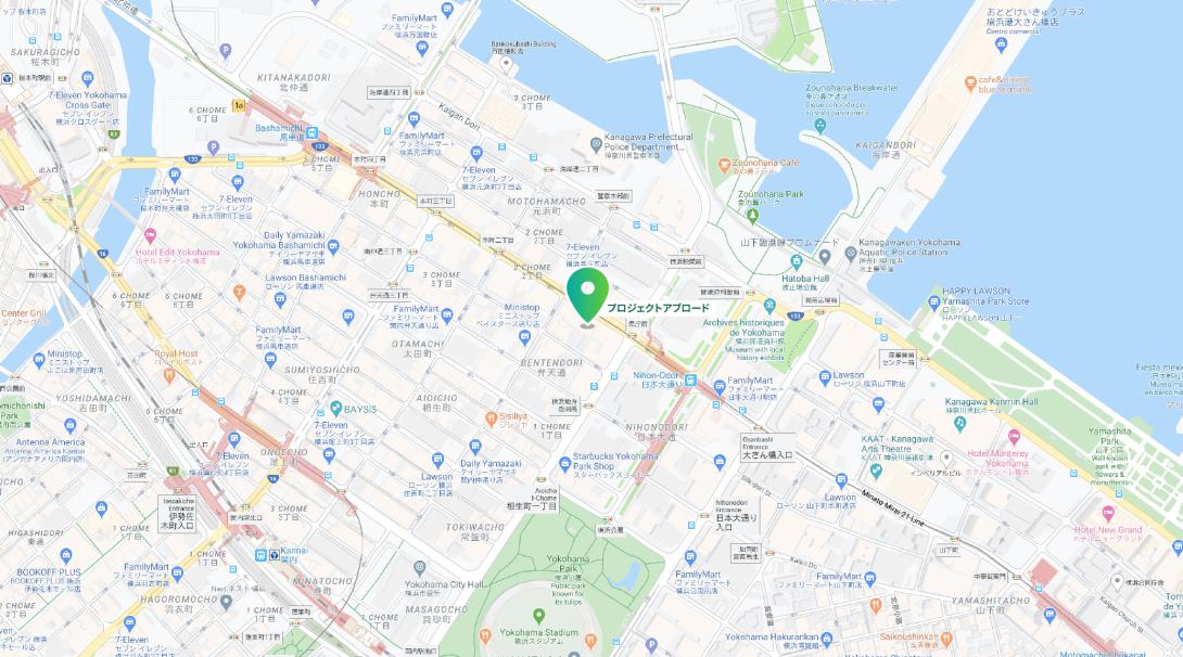 プロジェクトアブロード日本支店がある横浜の地図 プロジェクトアブロード日本支店の所在地